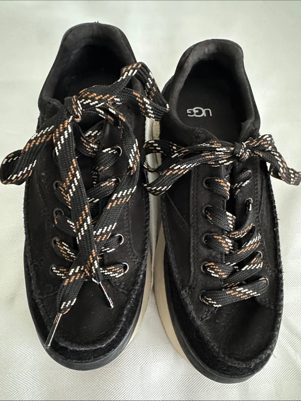 UGG women’s Black Suede Sneakers with Patterned Laces